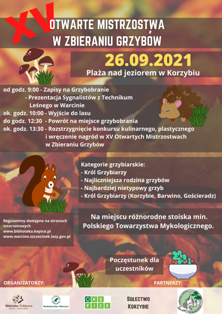 Plakat informujący o organizowanej imprezie "Grzybobranie 2021"